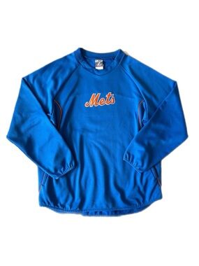 Majestic Royal Blue Mets Crewneck Pullover with Orange Script